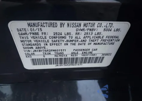2015 Infiniti Q50 from USA, damaged, VIN JN1BV7AR2FM401571